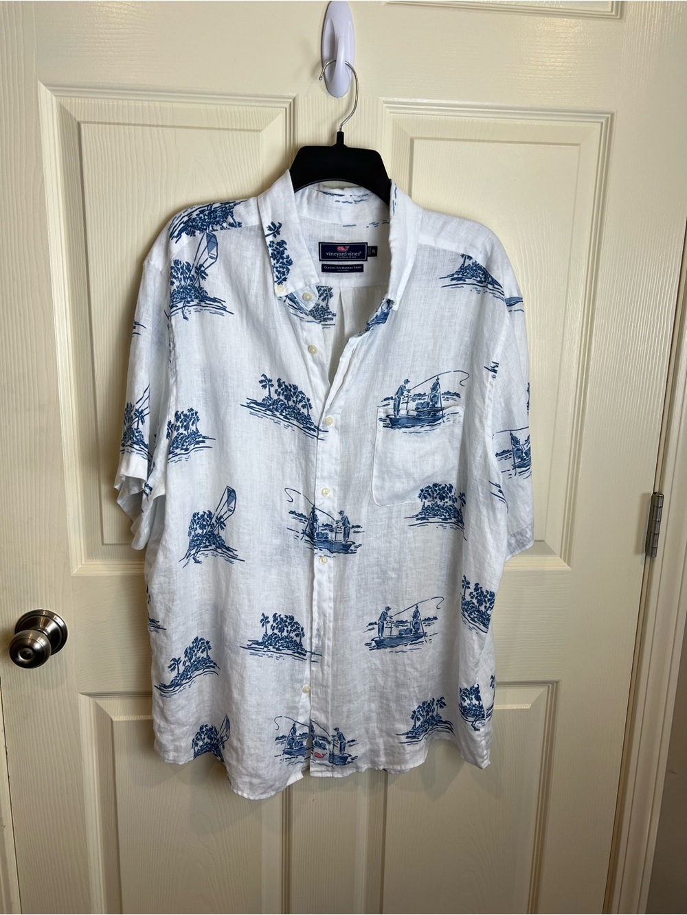 Vineyard Vines Men’s Linen Classic fit Murray White Button-Down Shirt Fishing XL - Picture 2 of 12